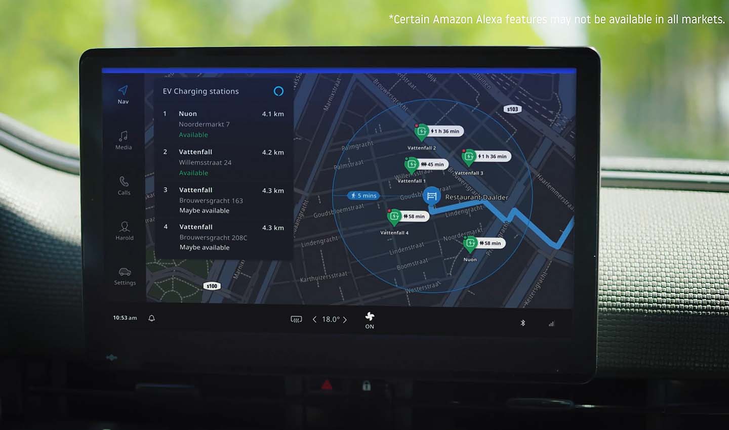 TomTom IndiGO has been designed EV first. It puts electric vehicle features, like charging station search, battery level and range, front and center. Goddijn says it gives drivers “range accuracy instead of range anxiety.”